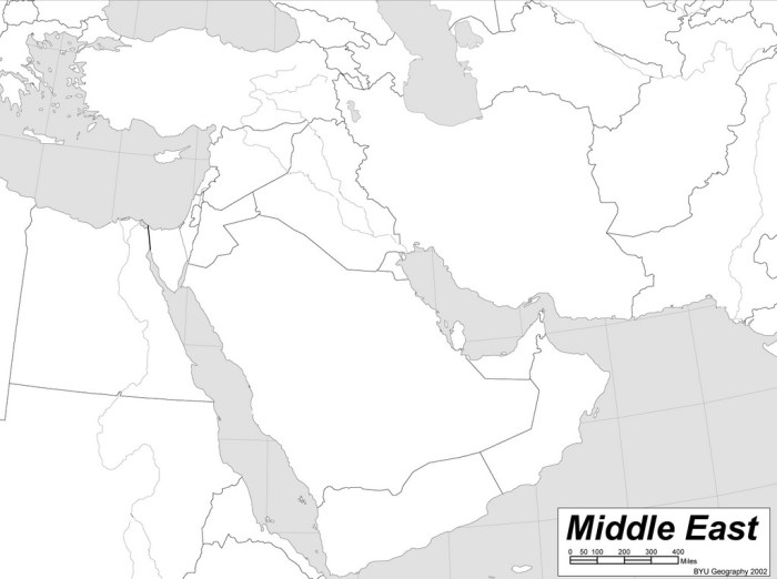 Middle east map quiz with bodies of water