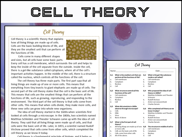 Cell theory reading comprehension worksheet pdf