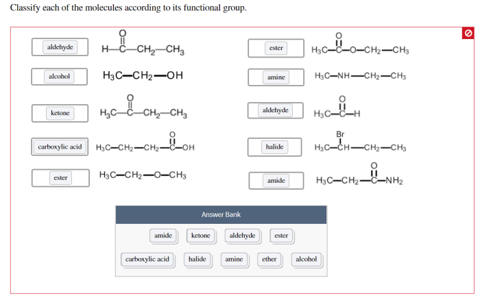 Classify each of the molecules according to its functional group.